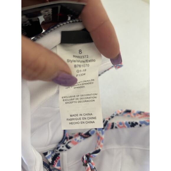 Island Escape Tankini Top Halter Neck Push‎ Up Swim Top Navy Multi Paisley Sz 8 - Picture 6 of 7